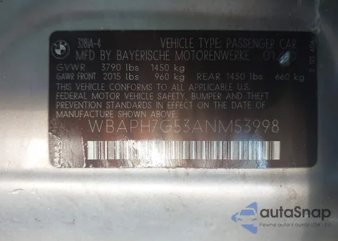 2010 BMW 328I из США, поврежденный, VIN WBAPH7G53ANM53998